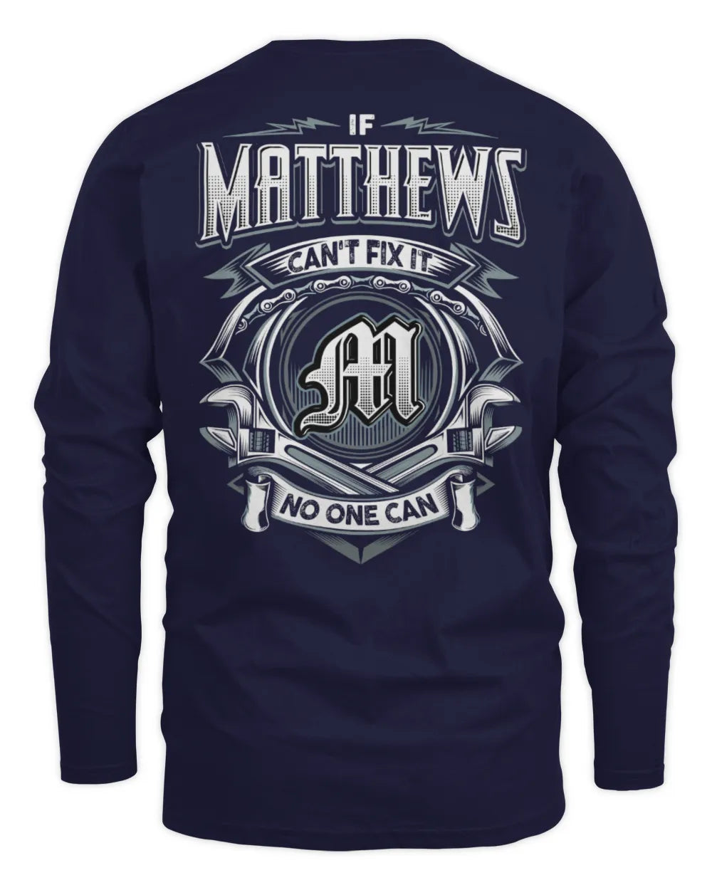 MATTHEWS AP81-K4-626 - Personalized Ahmed Quote Apparel “If Ahmed Can't Fix It, No One Can” - Men's Long Sleeved T-Shirt - Navy