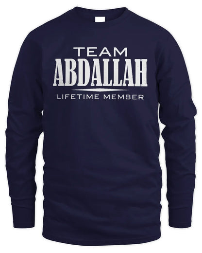 ABDALLAH BL62-K4-128 - Personalized “Team NAME Lifetime Member” - Men's Long Sleeved T-Shirt - Navy