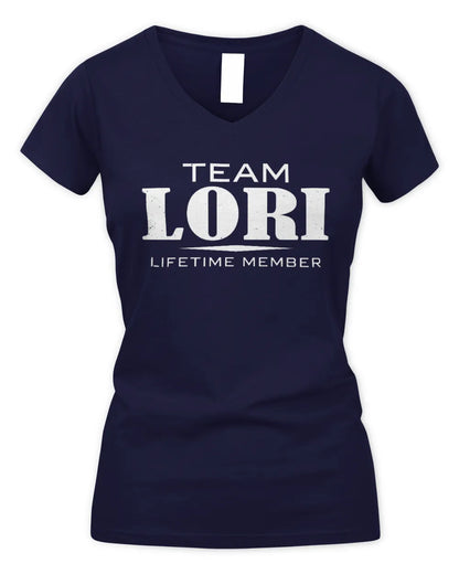 LORI BL62-K4-128 - Personalized “Team NAME Lifetime Member” - Women's V-Neck T-Shirt - Navy