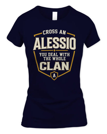 ALESSIO NT1-K008 Cross A/An NAME, You Deal With the Whole Clan | Personalized Vintage T-Shirt - Women's Standard T-Shirt - Navy