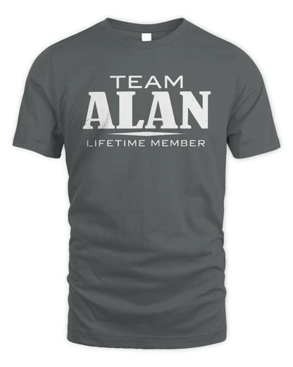 ALAN BL62-K4-128 - Personalized “Team NAME Lifetime Member” - Unisex Standard T-Shirt - Charcoal