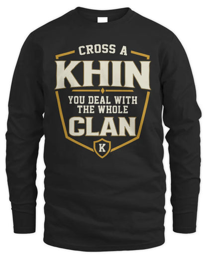 KHIN NT1-K008 Cross A/An NAME, You Deal With the Whole Clan | Personalized Vintage T-Shirt - Men's Long Sleeved T-Shirt - Black