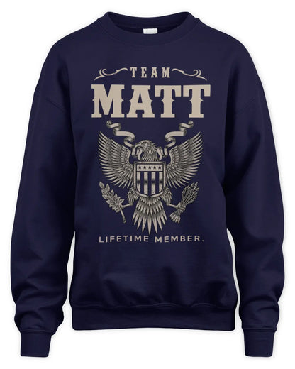 MATT TP06-K82 – Personalized Classic Style Apparel “Team NAME Lifetime Member” - Unisex Sweatshirt - Navy