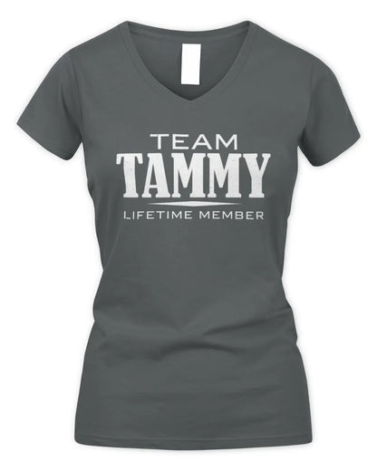 TAMMY BL62-K4-128 - Personalized “Team NAME Lifetime Member” - Women's V-Neck T-Shirt - Charcoal