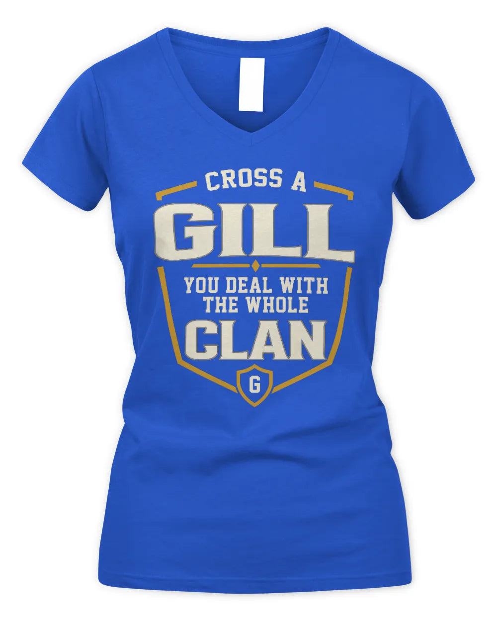 GILL NT1-K008 Cross A/An NAME, You Deal With the Whole Clan | Personalized Vintage T-Shirt - Women's V-Neck T-Shirt - Royal