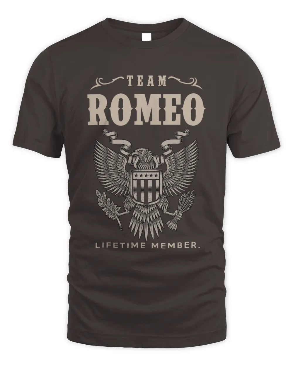 ROMEO TP06-K82 – Personalized Classic Style Apparel “Team NAME Lifetime Member” - Unisex Standard T-Shirt - Dark Chocolate