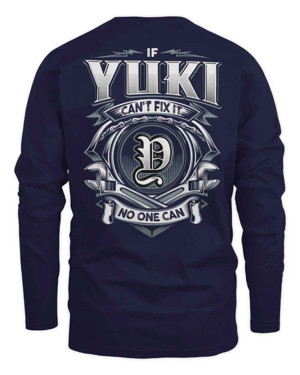 YUKI AP81-K4-626 - Personalized Ahmed Quote Apparel “If Ahmed Can't Fix It, No One Can” - Men's Long Sleeved T-Shirt - Navy