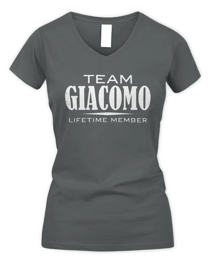 GIACOMO BL62-K4-128 - Personalized “Team NAME Lifetime Member” - Women's V-Neck T-Shirt - Charcoal
