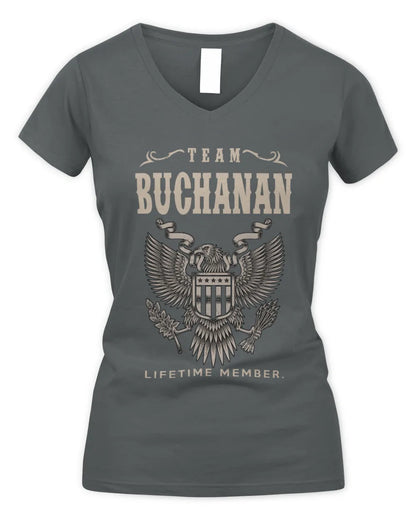 BUCHANAN TP06-K82 – Personalized Classic Style Apparel “Team NAME Lifetime Member” - Women's V-Neck T-Shirt - Charcoal