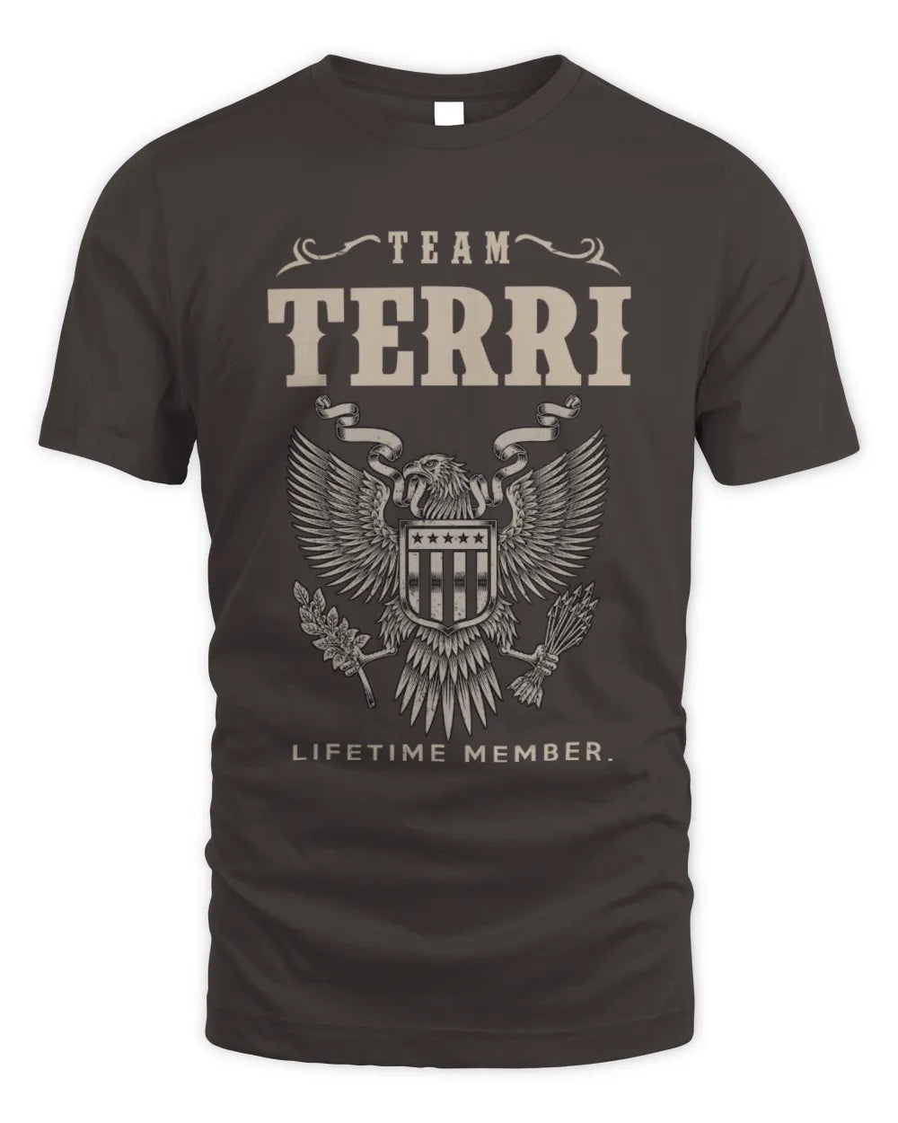 TERRI TP06-K82 – Personalized Classic Style Apparel “Team NAME Lifetime Member” - Unisex Standard T-Shirt - Dark Chocolate