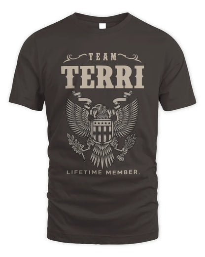 TERRI TP06-K82 – Personalized Classic Style Apparel “Team NAME Lifetime Member” - Unisex Standard T-Shirt - Dark Chocolate