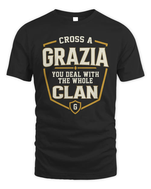 GRAZIA NT1-K008 Cross A/An NAME, You Deal With the Whole Clan | Personalized Vintage T-Shirt - Unisex Standard T-Shirt - Black