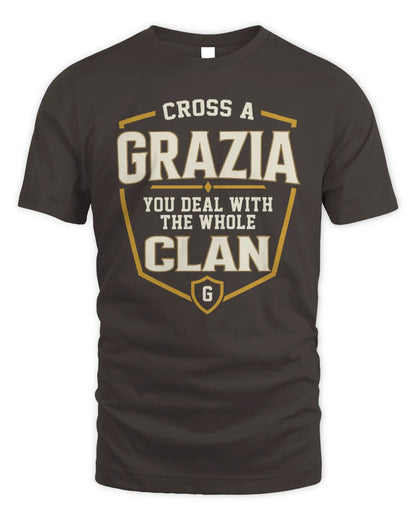 GRAZIA NT1-K008 Cross A/An NAME, You Deal With the Whole Clan | Personalized Vintage T-Shirt - Unisex Standard T-Shirt - Dark Chocolate