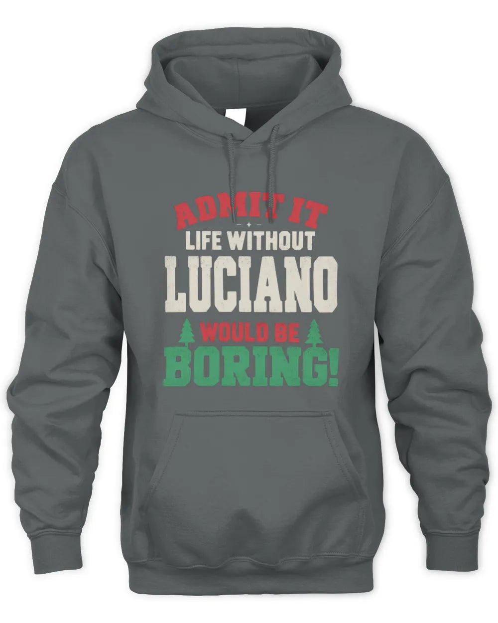 LUCIANO P5 TH08 Christmas T-Shirt – “Life Without NAME Would Be Boring” - Unisex Hoodie - Charcoal