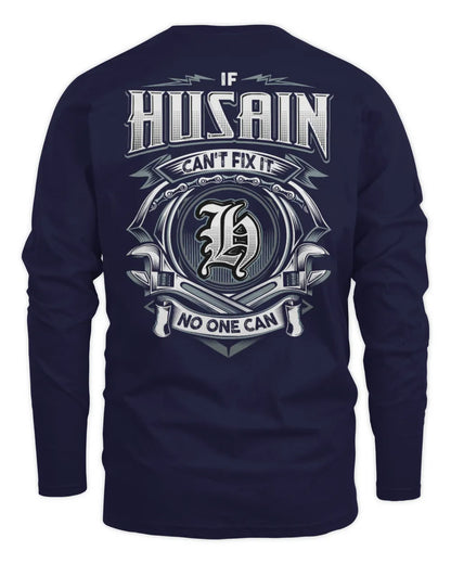 HUSAIN AP81-K4-626 - Personalized Ahmed Quote Apparel “If Ahmed Can't Fix It, No One Can” - Men's Long Sleeved T-Shirt - Navy