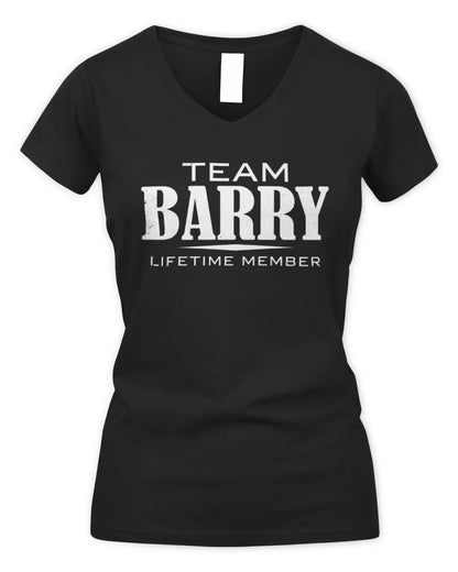 BARRY BL62-K4-128 - Personalized “Team NAME Lifetime Member” - Women's V-Neck T-Shirt - Black