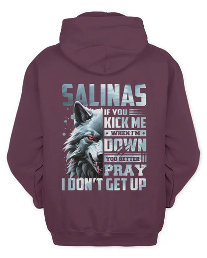 SALINAS AP62-K4-666 - Personalized Fierce Wolf Quote Apparel “If You Kick Me When I’m Down, You Better Pray I Don’t Get Up” - Unisex Hoodie - Maroon