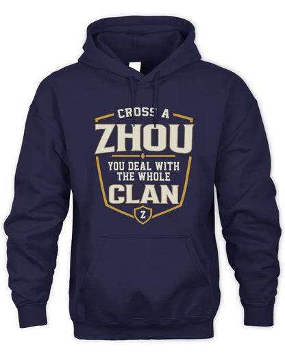 ZHOU NT1-K008 Cross A/An NAME, You Deal With the Whole Clan | Personalized Vintage T-Shirt - Unisex Hoodie - Navy