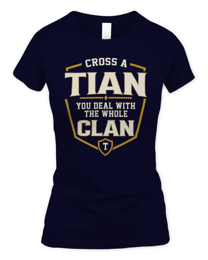 TIAN NT1-K008 Cross A/An NAME, You Deal With the Whole Clan | Personalized Vintage T-Shirt - Women's Standard T-Shirt - Navy