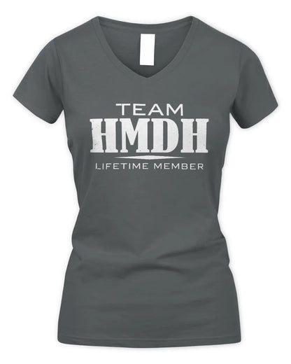 HMDH BL62-K4-128 - Personalized “Team NAME Lifetime Member” - Women's V-Neck T-Shirt - Charcoal