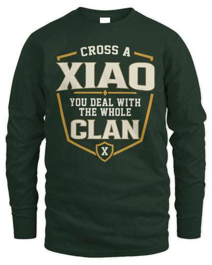 XIAO NT1-K008 Cross A/An NAME, You Deal With the Whole Clan | Personalized Vintage T-Shirt - Men's Long Sleeved T-Shirt - Forest Green