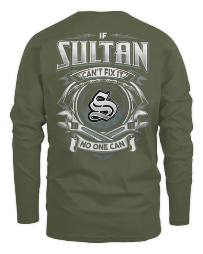 SULTAN AP81-K4-626 - Personalized Ahmed Quote Apparel “If Ahmed Can't Fix It, No One Can” - Men's Long Sleeved T-Shirt - Military Green