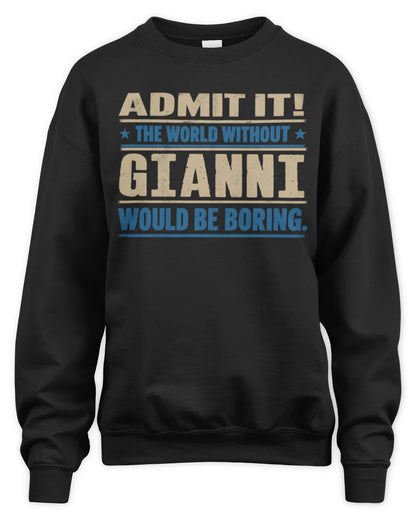 GIANNI TP68-K2-968 – Personalized Funny Quote Apparel “The World Without NAME Would Be Boring” - Unisex Sweatshirt - Black