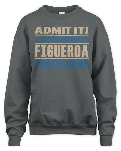 FIGUEROA TP68-K2-968 – Personalized Funny Quote Apparel “The World Without NAME Would Be Boring” - Unisex Sweatshirt - Charcoal