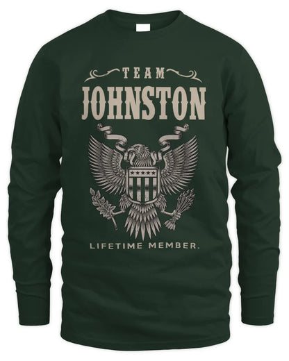 JOHNSTON TP06-K82 – Personalized Classic Style Apparel “Team NAME Lifetime Member” - Men's Long Sleeved T-Shirt - Forest Green