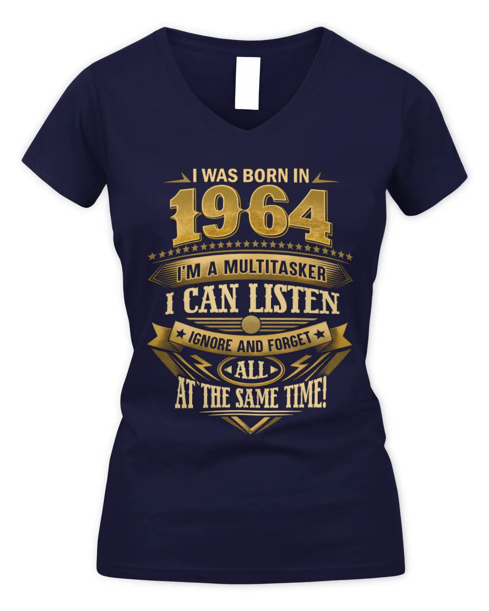 1964 HH89-K2 – Funny Birth Year Multitasker Quote T-Shirt - Women's V-Neck T-Shirt - Navy