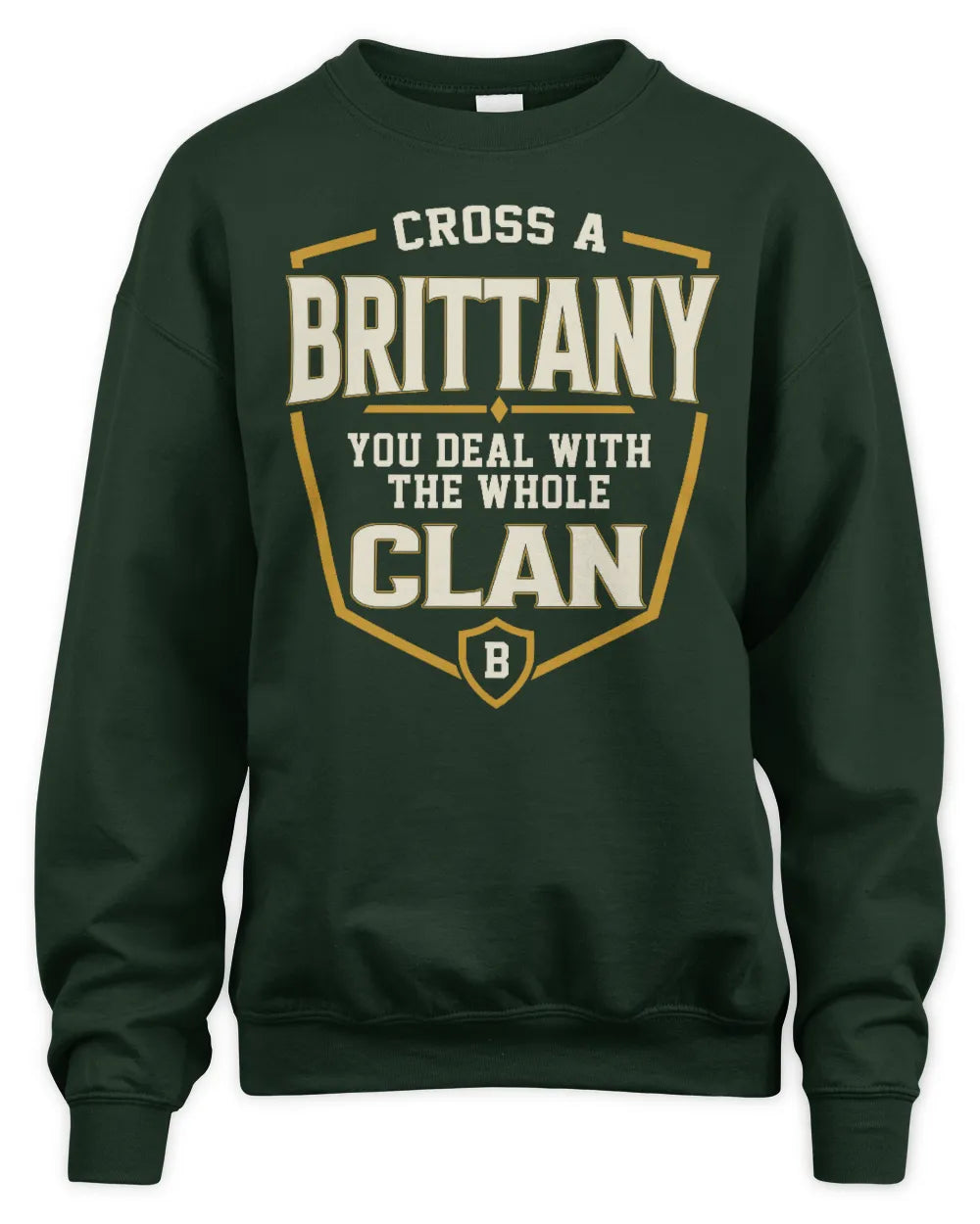 BRITTANY NT1-K008 Cross A/An NAME, You Deal With the Whole Clan | Personalized Vintage T-Shirt - Unisex Sweatshirt - Forest Green