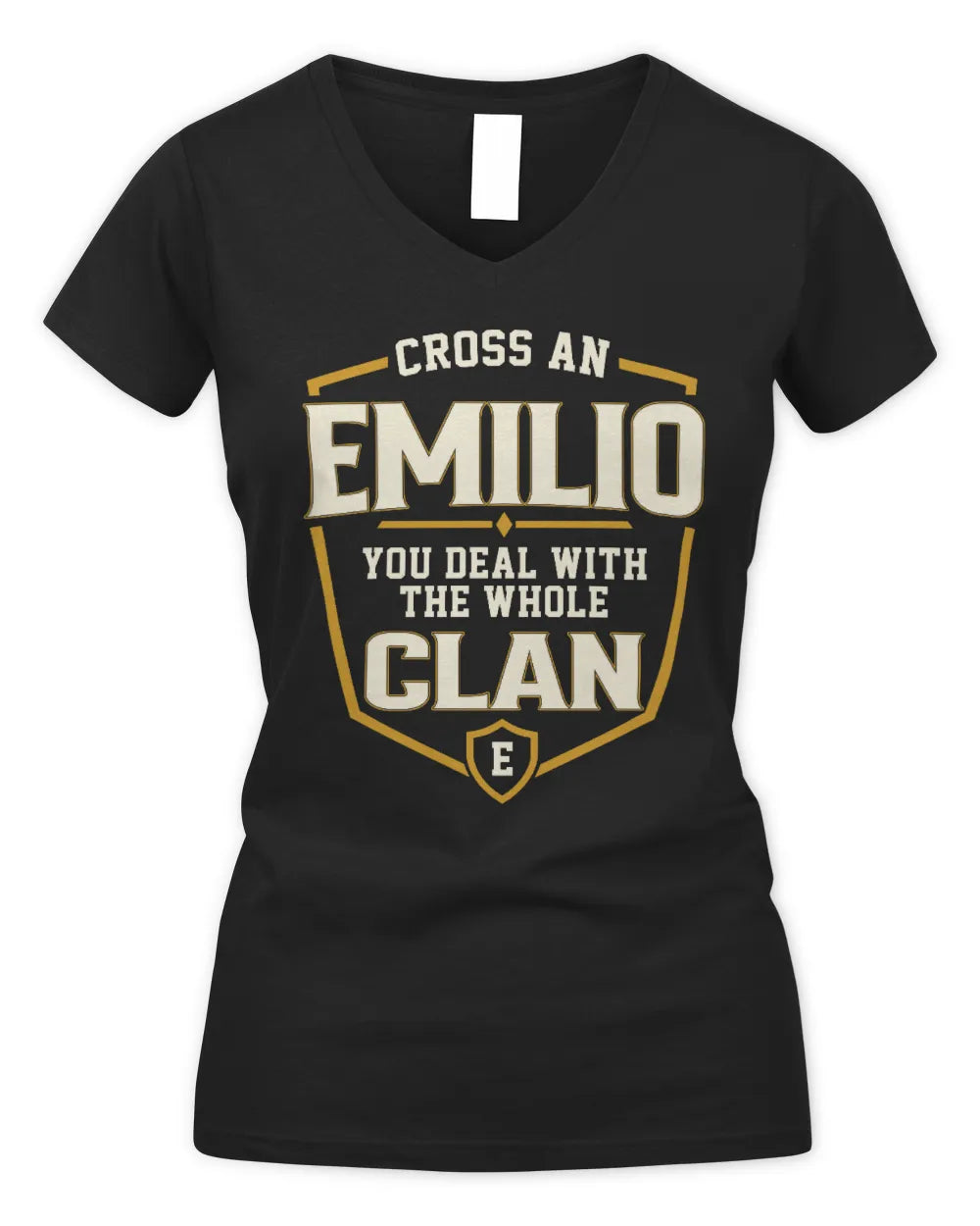 EMILIO NT1-K008 Cross A/An NAME, You Deal With the Whole Clan | Personalized Vintage T-Shirt - Women's V-Neck T-Shirt - Black