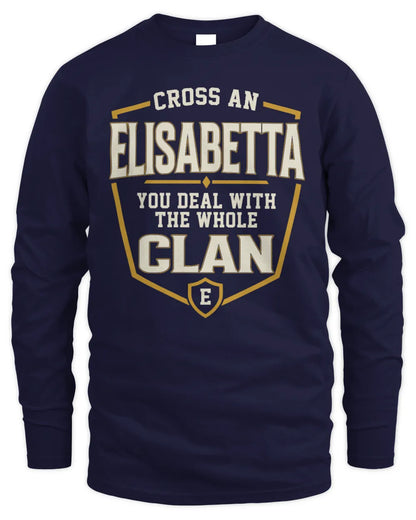ELISABETTA NT1-K008 Cross A/An NAME, You Deal With the Whole Clan | Personalized Vintage T-Shirt - Men's Long Sleeved T-Shirt - Navy