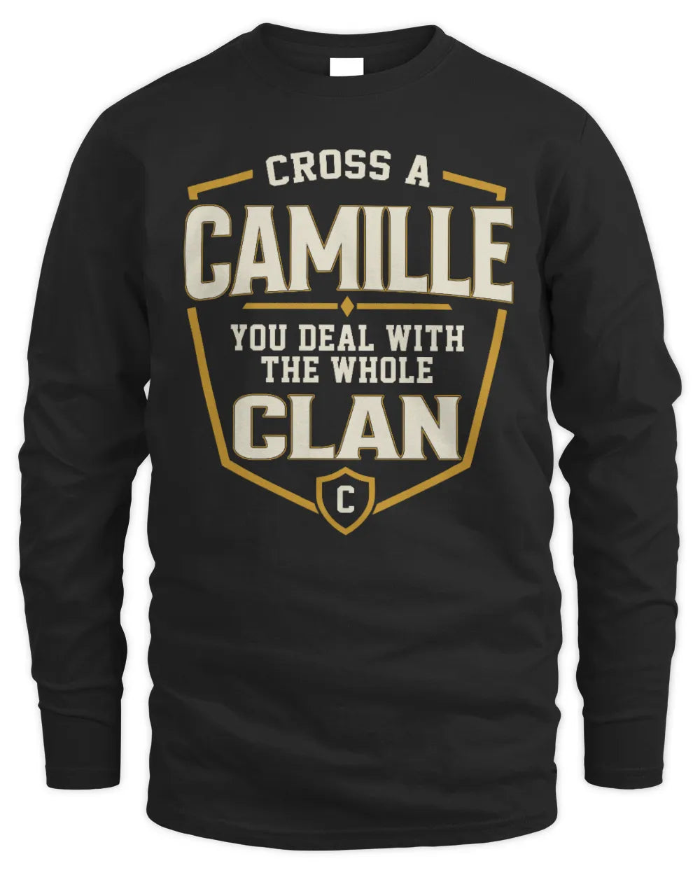 CAMILLE NT1-K008 Cross A/An NAME, You Deal With the Whole Clan | Personalized Vintage T-Shirt - Men's Long Sleeved T-Shirt - Black