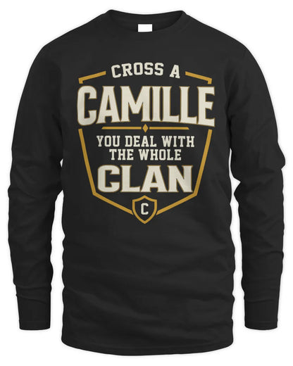 CAMILLE NT1-K008 Cross A/An NAME, You Deal With the Whole Clan | Personalized Vintage T-Shirt - Men's Long Sleeved T-Shirt - Black