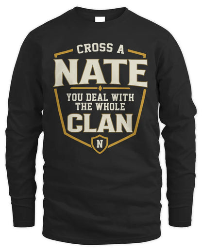 NATE NT1-K008 Cross A/An NAME, You Deal With the Whole Clan | Personalized Vintage T-Shirt - Men's Long Sleeved T-Shirt - Black