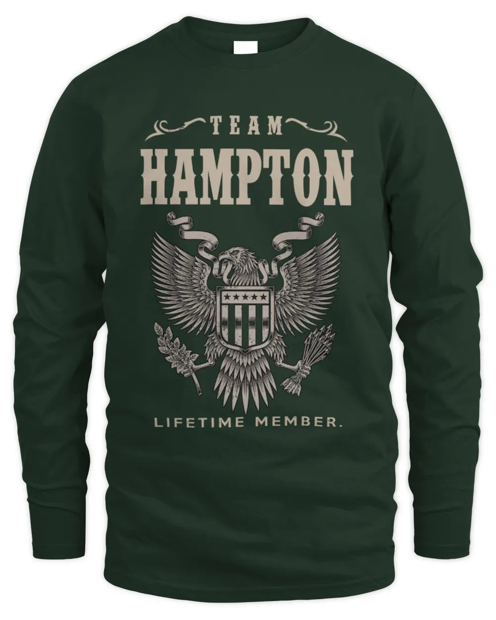 HAMPTON TP06-K82 – Personalized Classic Style Apparel “Team NAME Lifetime Member” - Men's Long Sleeved T-Shirt - Forest Green