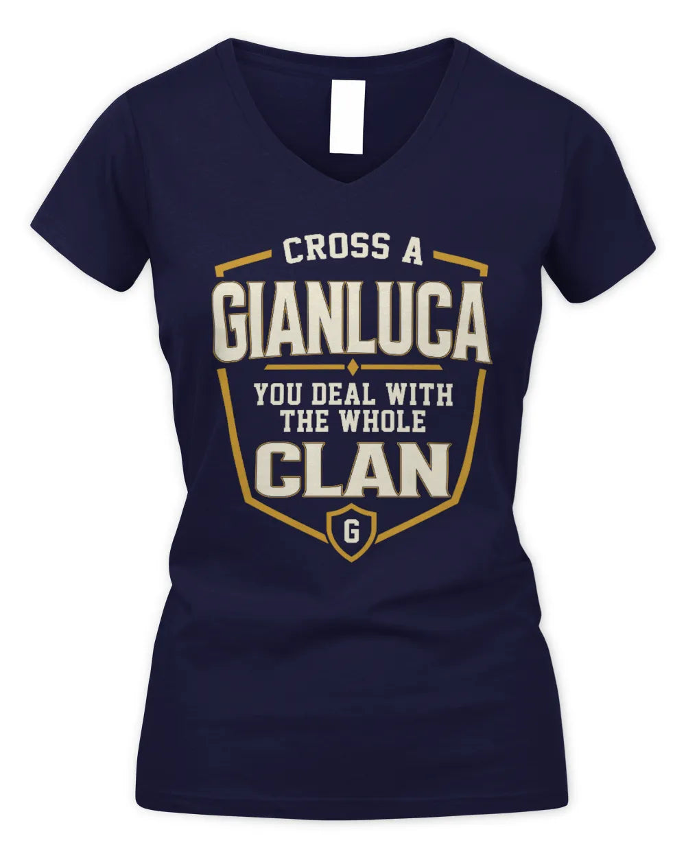 GIANLUCA NT1-K008 Cross A/An NAME, You Deal With the Whole Clan | Personalized Vintage T-Shirt - Women's V-Neck T-Shirt - Navy