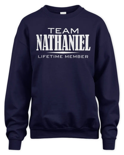 NATHANIEL BL62-K4-128 - Personalized “Team NAME Lifetime Member” - Unisex Sweatshirt - Navy