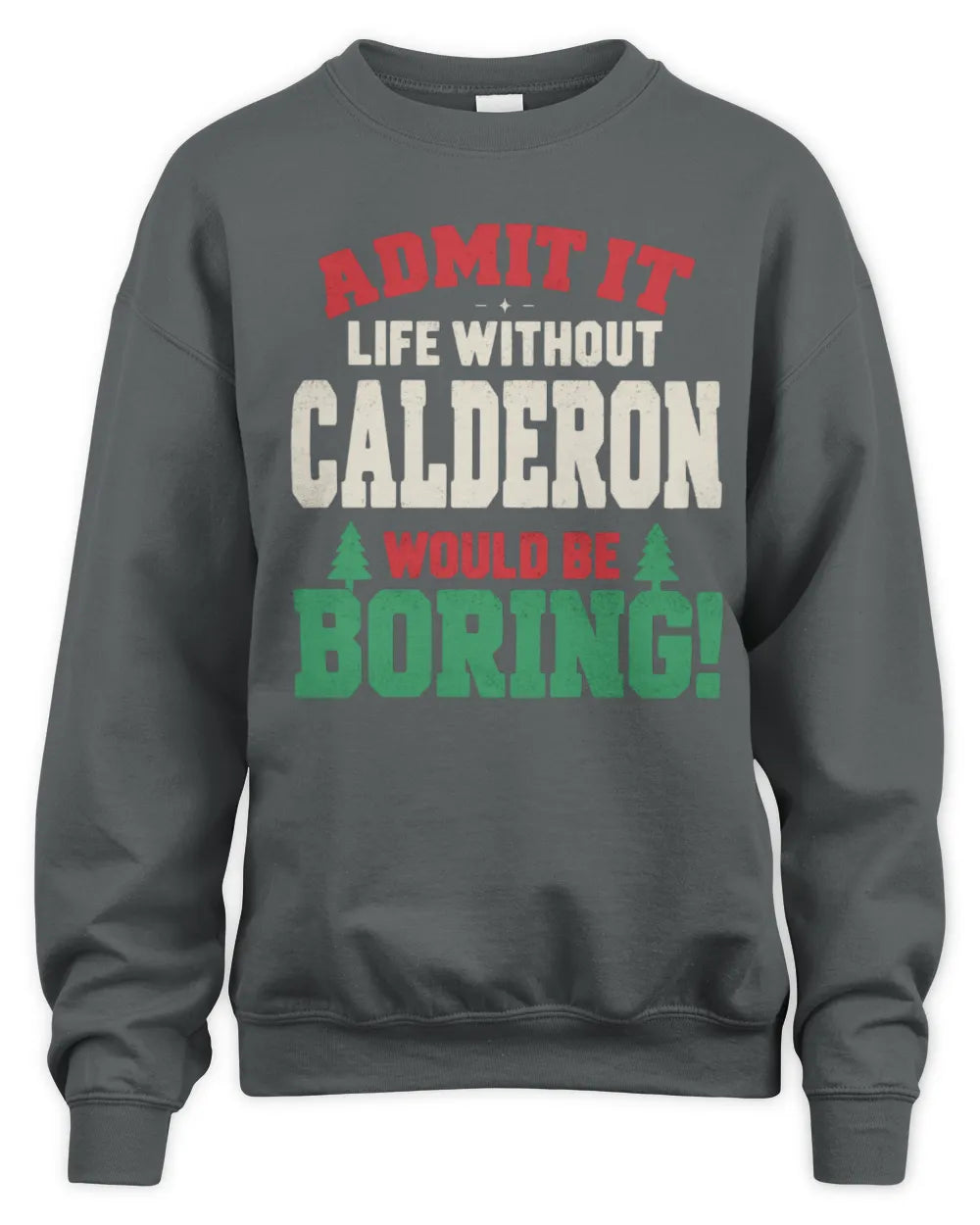 CALDERON P5 TH08 Christmas T-Shirt – “Life Without NAME Would Be Boring” - Unisex Sweatshirt - Charcoal