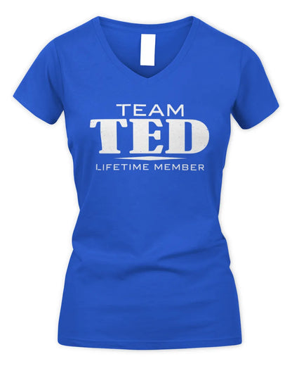 TED BL62-K4-128 - Personalized “Team NAME Lifetime Member” - Women's V-Neck T-Shirt - Royal