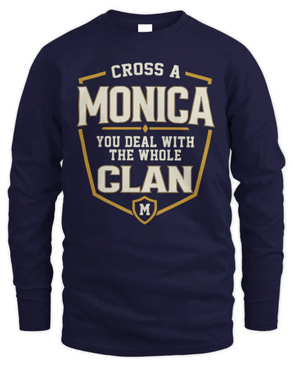 MONICA NT1-K008 Cross A/An NAME, You Deal With the Whole Clan | Personalized Vintage T-Shirt - Men's Long Sleeved T-Shirt - Navy