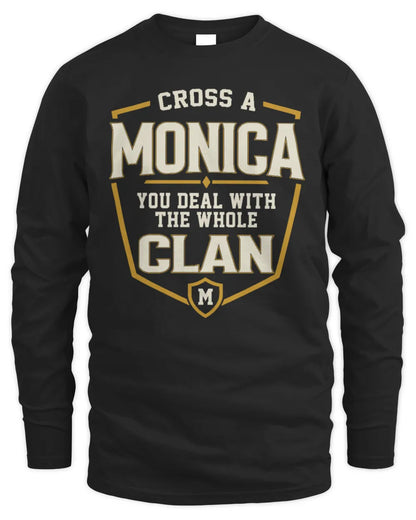 MONICA NT1-K008 Cross A/An NAME, You Deal With the Whole Clan | Personalized Vintage T-Shirt - Men's Long Sleeved T-Shirt - Black