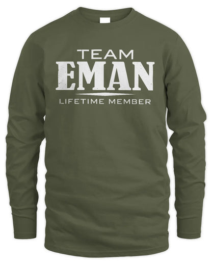 EMAN BL62-K4-128 - Personalized “Team NAME Lifetime Member” - Men's Long Sleeved T-Shirt - Military Green