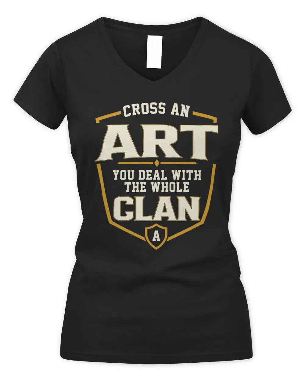 ART NT1-K008 Cross A/An NAME, You Deal With the Whole Clan | Personalized Vintage T-Shirt - Women's V-Neck T-Shirt - Black