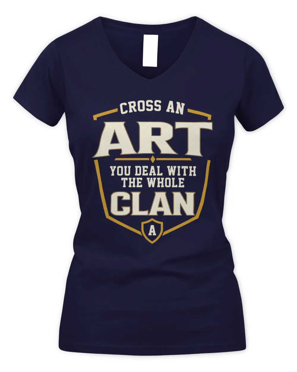 ART NT1-K008 Cross A/An NAME, You Deal With the Whole Clan | Personalized Vintage T-Shirt - Women's V-Neck T-Shirt - Navy