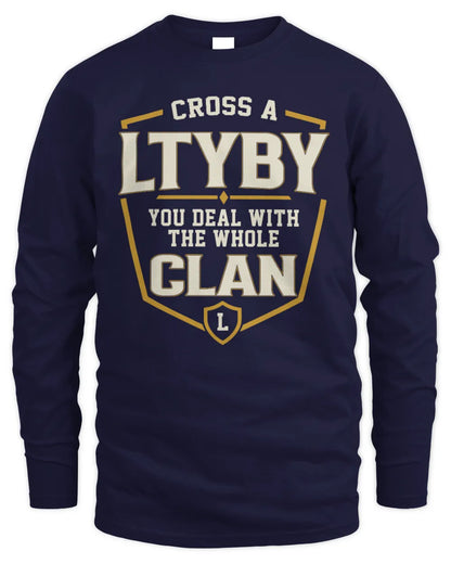 LTYBY NT1-K008 Cross A/An NAME, You Deal With the Whole Clan | Personalized Vintage T-Shirt - Men's Long Sleeved T-Shirt - Navy