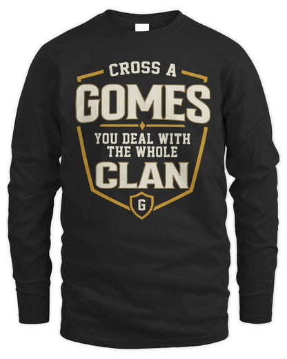 GOMES NT1-K008 Cross A/An NAME, You Deal With the Whole Clan | Personalized Vintage T-Shirt - Men's Long Sleeved T-Shirt - Black