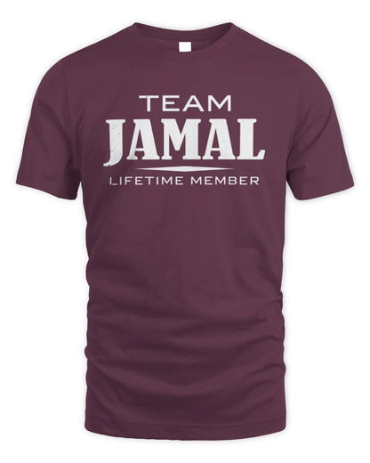 JAMAL BL62-K4-128 - Personalized “Team NAME Lifetime Member” - Unisex Standard T-Shirt - Maroon