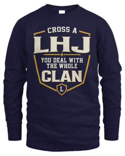 LHJ NT1-K008 Cross A/An NAME, You Deal With the Whole Clan | Personalized Vintage T-Shirt - Men's Long Sleeved T-Shirt - Navy